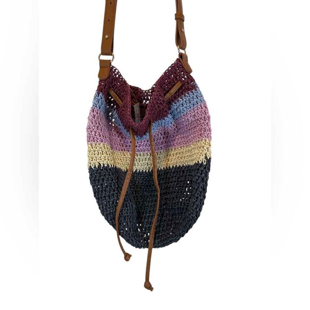 Loft Multicolor Striped Straw Crossbody Saddle Bag - Picture 3 of 4